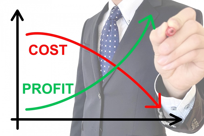 売上アップ コストカットグラフ ビジネスマン